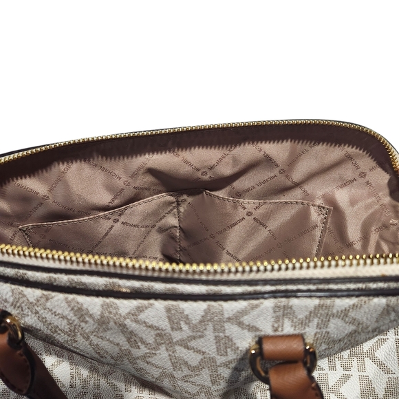 A. Michael Kors- Cindy Dome Vanilla Signature Satchel - Picture 6 of 7